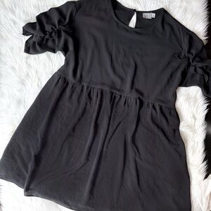 ASOS Black Babydoll Short Puff Sleeve Mini Ruffle Cinched Dress 8
